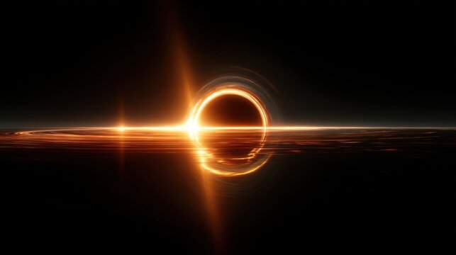 Cosmic Cascade: Witness the mesmerizing beauty of a black hole against a pitch-black cosmos, radiating golden light and evoking the mysteries of the universe.