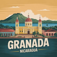 Granada Nicaragua Cathedral Travel Poster