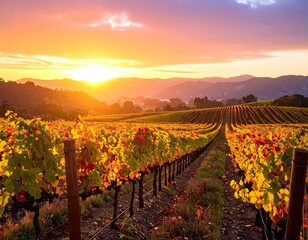 Golden vineyard sunset