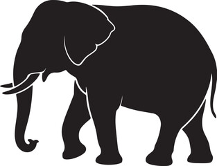 Fototapeta premium Black Silhouette of an Adult Elephant Walking Left Profile View Simple Graphic Design Illustration