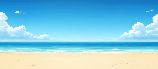 Serene anime beach scenery featuring tranquil turquoise waters and fluffy clouds
