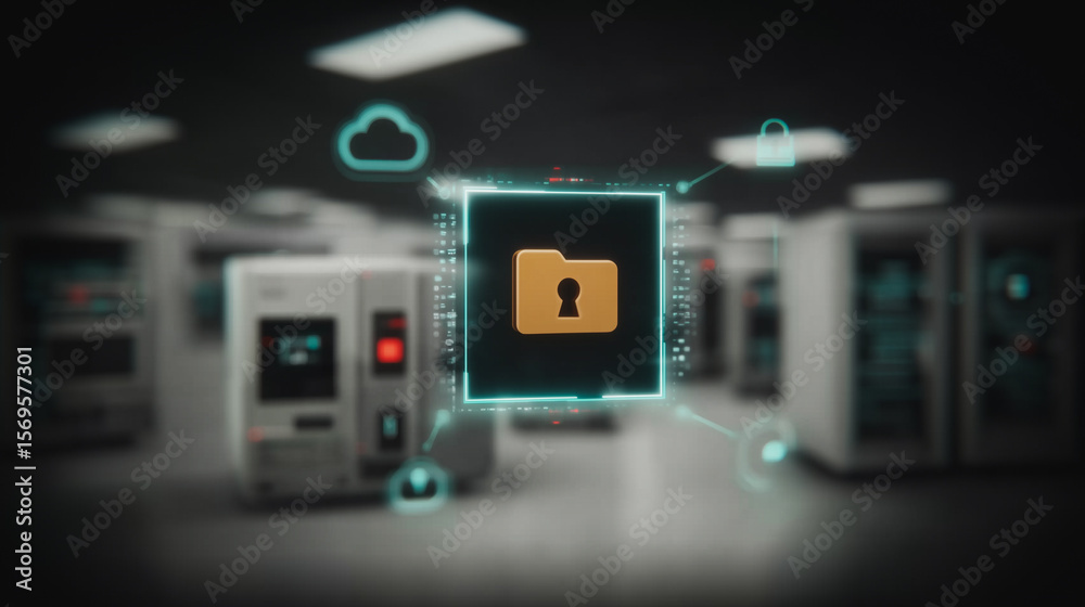 Poster cybersecurity: secure data in the digital world. an artistic rendition of digital security, showcasi
