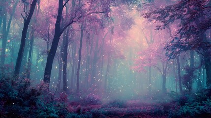 Enchanted Forest with Ethereal Glow and Dreamy Atmospheric Light