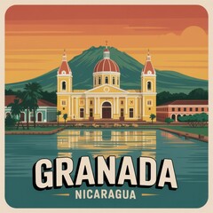 Granada Nicaragua Cathedral Travel Poster