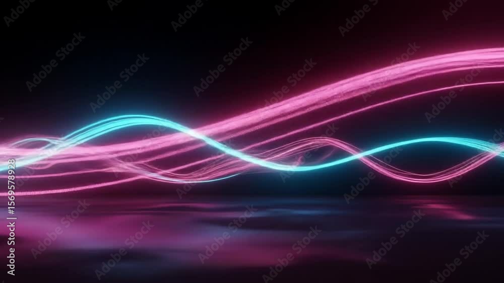 Wall mural dynamic neon wave animation abstract reflection glowing lines fluid movement magenta cyan.