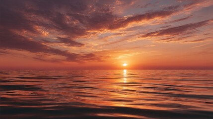 Fototapeta premium Serene Sunset Over Calm Ocean with Vibrant Colors and Reflections