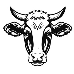 black and white cow head silhouette front look vector design isolated