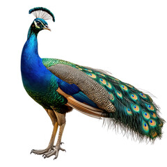 Obraz premium Vibrant and Colorful Peacock Displaying Stunning Feathers in Natural Habitat with Rich Details and Brilliant Colors transparent background