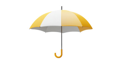Obraz premium White and yellow umbrella 3D render icon modern minimal sunshade symbol in plastic style summer weather object graphic design element isolated on white background