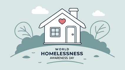 Hopeful Minimalist Illustration: Small House with Heart, Symbolic of World Homelessness Awareness Day, Gentle Color Palette, Peaceful Mood,  Ideal for Charity Campaigns and Social Media.