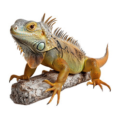 Obraz premium Vibrant Iguana on a Natural Log with Detailed Scales and Textured Skin, Captured in Stunning Close-Up transparent background