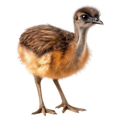 Adorable young chick with fluffy feathers standing gracefully against a white background, showcasing its cute features and curious expression transparent background