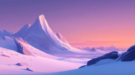 Majestic snowy mountain landscape under a vibrant pastel sunset sky scene