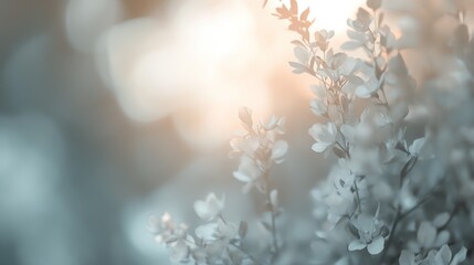 Delicate Floral Serenity: Soft Focus White Blossoms in Ethereal Light