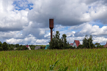 rural landscape with blue sky and clouds