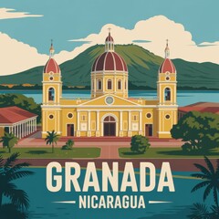Granada Nicaragua Cathedral Travel Poster