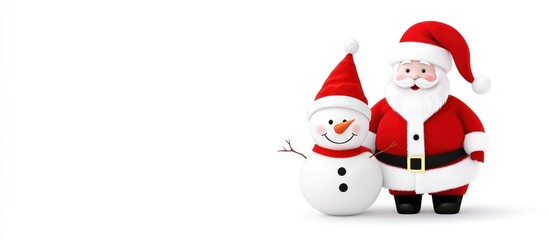 Whimsical festive charm Santa Claus and snowman celebrate joyful holiday season