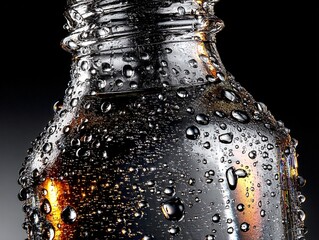 A close-up shot of a glass bottle containing cool water. Generative AI
