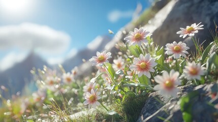 Mountain flowers in sunlight