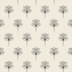 Abstract Seamless Pattern Featuring Outline of Flower and Leaf on Cream Background for Modern Design Projects