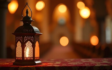 Islamic decoration with lantern  crescent moon  and religious events. High quality