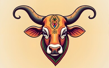 Illustration of a decorated cow head. A symbol for Indian religious festivals. High quality