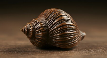 Intricate Carved Wooden Seashell A Detailed Close-Up of Exquisite Craftsmanship, Showcasing the Artist's Skill and Attention to Detail in Replicating Natural Forms in Wood.