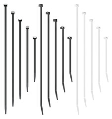 Cable ties set black and transparent, assorted in various lengths. 3D rendering isolated on transparent background