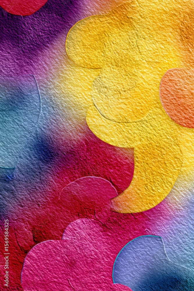 Poster Colorful abstract textured watercolor background with vibrant rainbow hues, soft blending, and overlapping circular shapes for artistic design