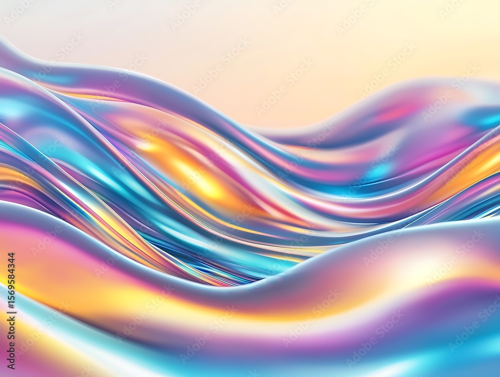 Poster abstract waves of colorful light and fluid shiny surface creating a dreamy atmosphere for background