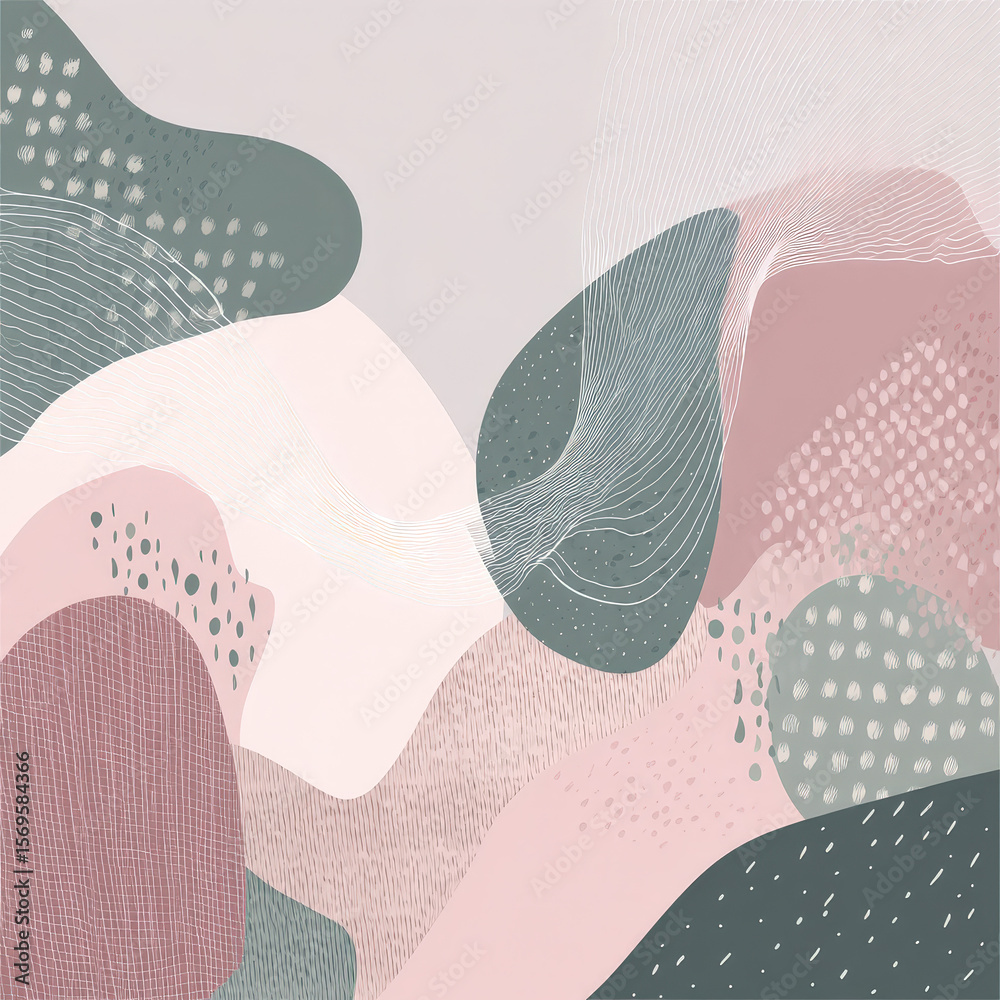 Poster seamless abstract pattern of organic forms and lines in soft pastel colors