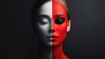 Close-up portrait of a woman's face and upper body. the background is black, and the focus is on the face of the woman.