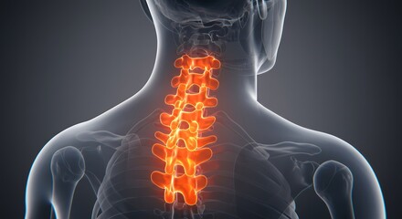 Human Anatomy: Detailed Cervical Spine with Inflammation Highlight