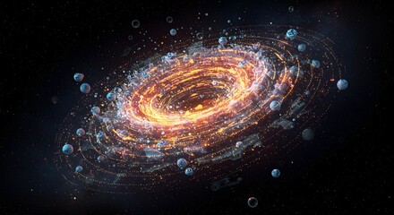 Mesmerizing Cosmic Nebula A swirling vortex of celestial fire and ethereal planets, a breathtaking digital artwork depicting the beauty of the universe