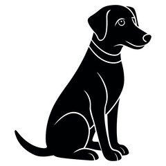 Stylized black silhouette of a sitting dog with white accents