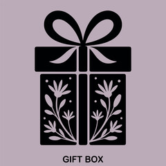 Black Gift Box Silhouette. Elegant Gift Box Vector Icons – Wrapped Present Clipart with Ribbons for Holidays and Celebrations. Gift Box, Silhouette, Vector Icons, Clipart, Ribbons, Hearts, Celebration