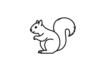 A simple line drawing of a squirrel with a bushy tail standing on its hind legs on a white background