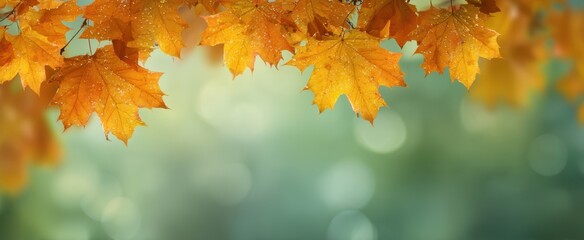 The vibrant autumn leaves illuminated by soft sunlight over a blurred background.
