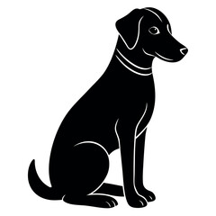 Stylized black silhouette of a sitting dog with white accents
