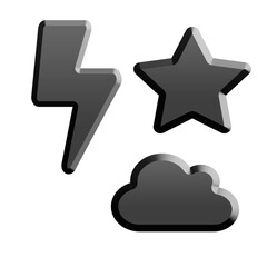 Black Coal Star, Cloud and Thunder icon Isolated on Transparent Background
