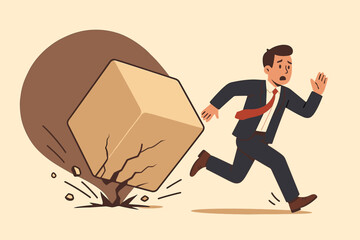 Risk aversion, avoiding or minimizing risk, businessman running from uncertainty, fear of loss, safety decision in investment, preferring security and financial stability concept