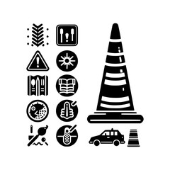 Collection of black and white icons representing various concepts and objects