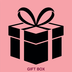 Black Gift Box Silhouette. Elegant Gift Box Vector Icons – Wrapped Present Clipart with Ribbons for Holidays and Celebrations. Gift Box, Silhouette, Vector Icons, Clipart, Ribbons, Hearts, Celebration