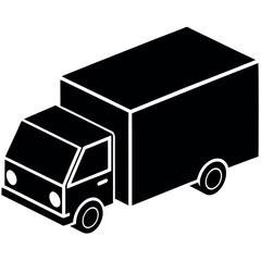 Simple black and white isometric illustration of a delivery truck