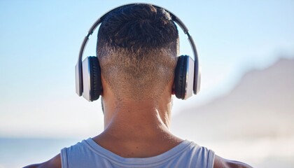 Man Wearing Headphones Outdoors