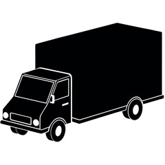 Simple black and white isometric illustration of a delivery truck