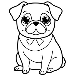  pug sitting facing forward with a light beige coat and dark brown ears