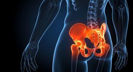 3D Medical Illustration of Human Pelvis with highlighted Sacroiliac Joint