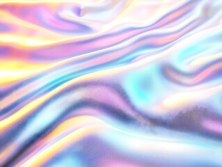 Obraz premium Iridescent Fabric Surface with Soft Waves and Shimmering Colors in Dreamy Pastel Hues of Blue, Pink, and Yellow