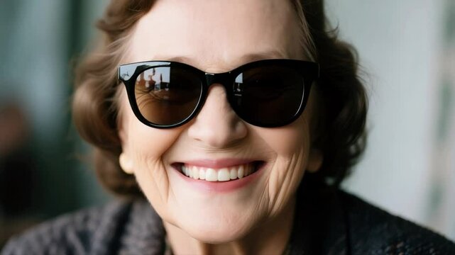 Primer plano una mujer anciana en los años 60. Con una sonrisa incipiente